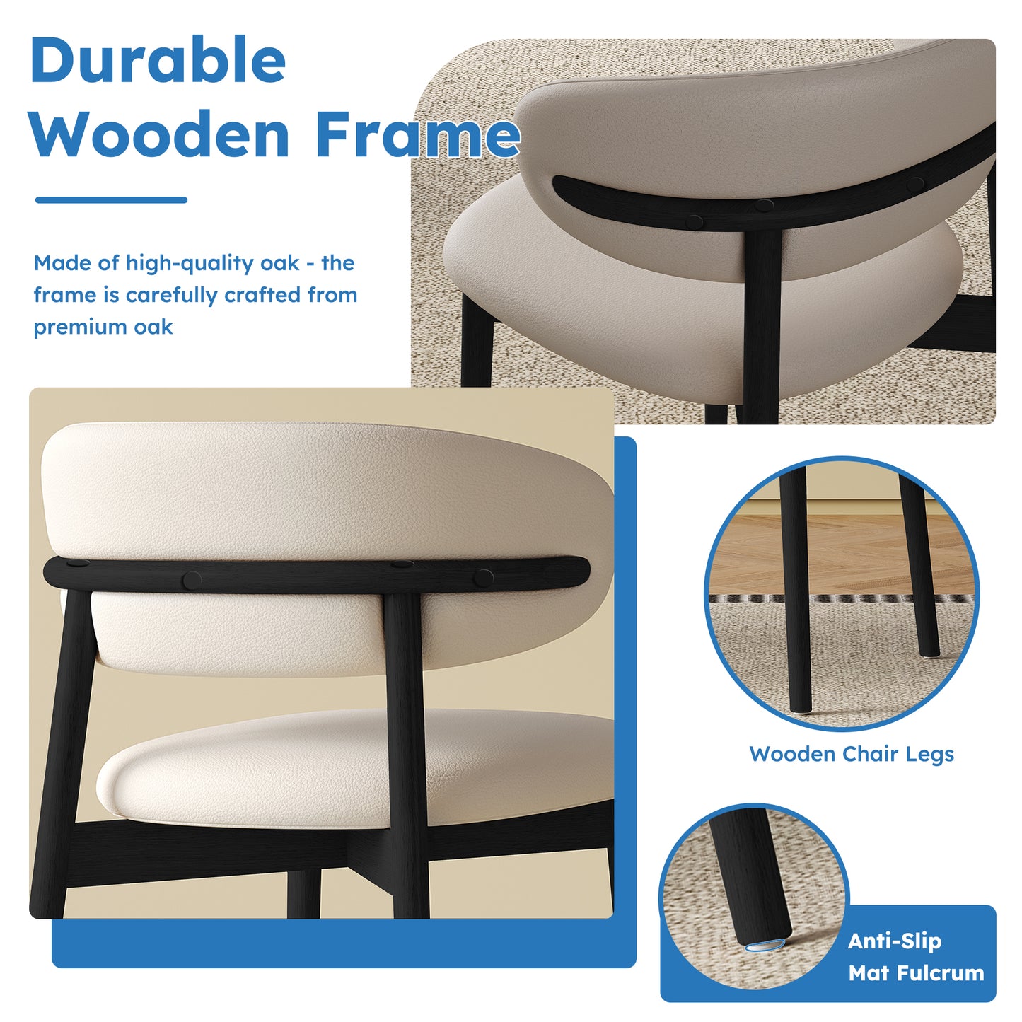 Mid-Century Modern Dining Chairs - Set of 2, Black Wood