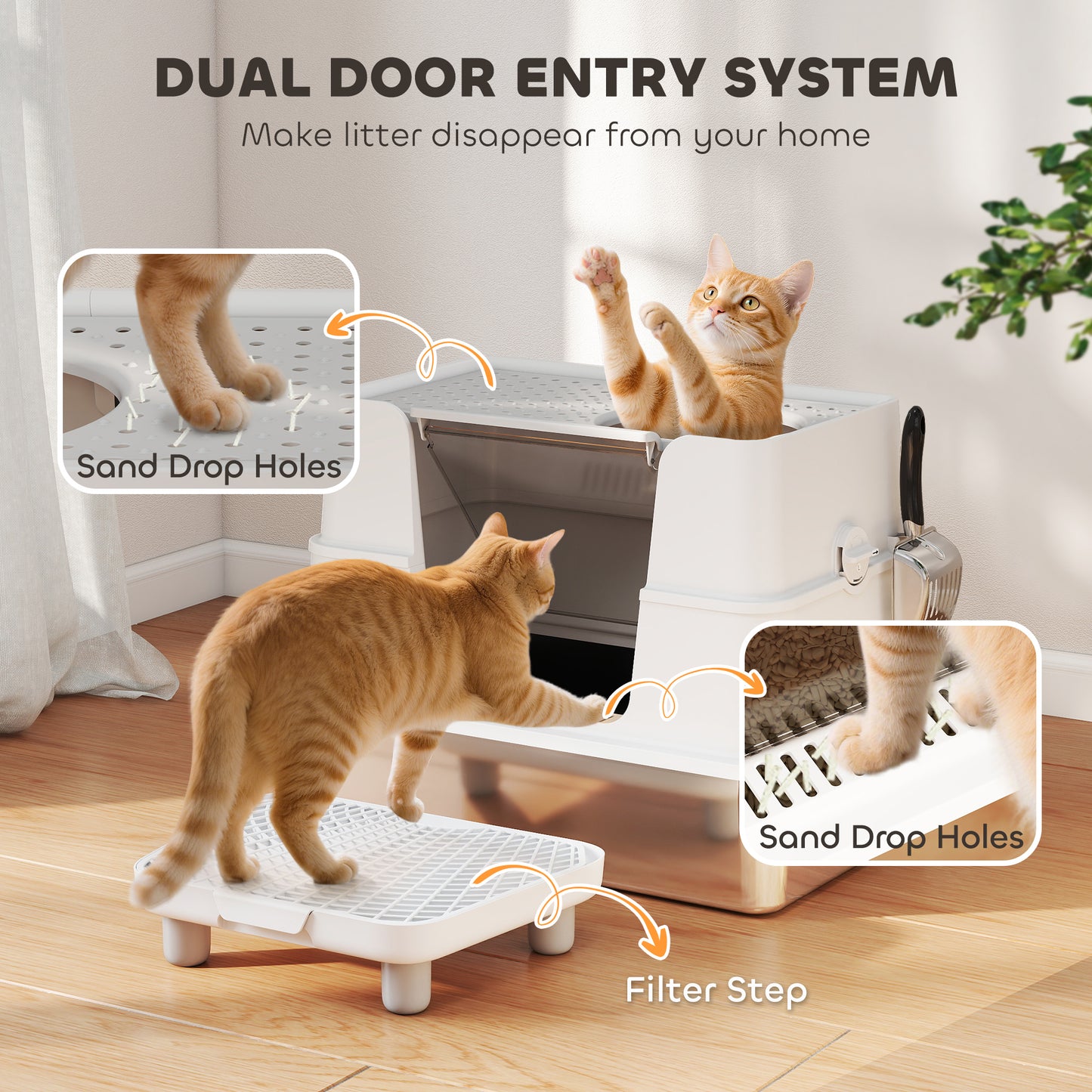 XL Stainless Steel Cat Litter Box Enclosed with Flip Top & Scoop - Large