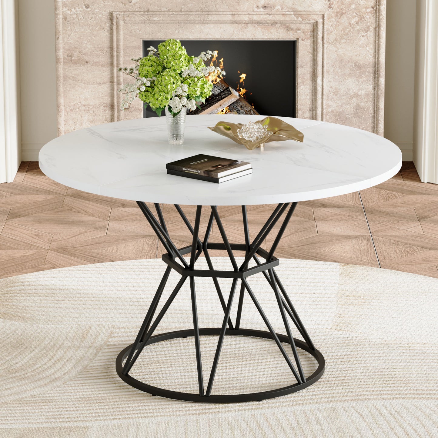 A Circular Dining Table With Diameter Of 47.3 Inches, Composed 4