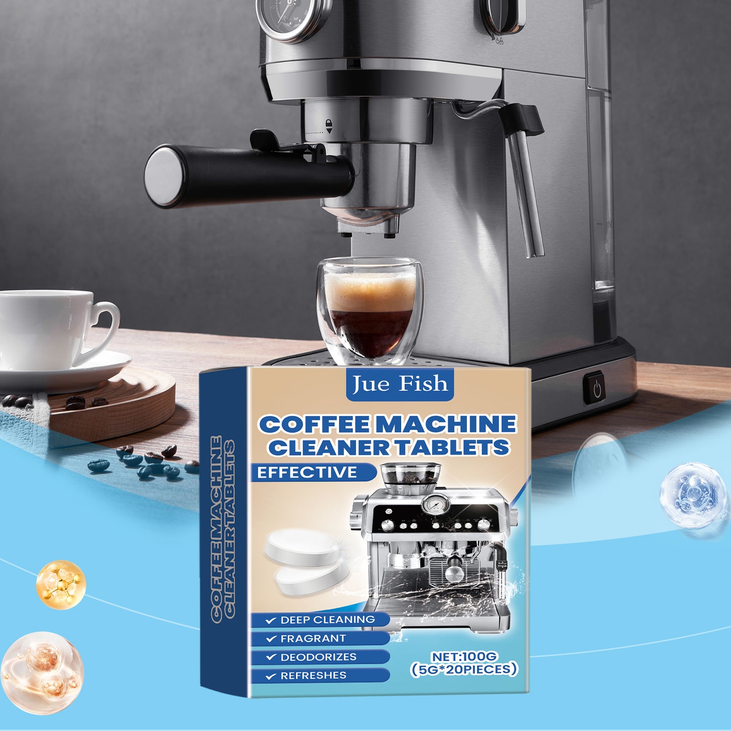 Coffee Machine Cleaning Effervescent Tablets 20-Pack - Fast & Easy Descaling