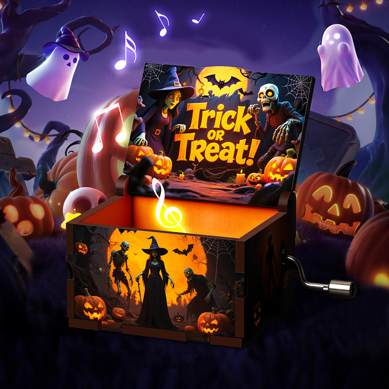 Halloween Wooden Music Box with Spooky Style - Holiday Gift Decor