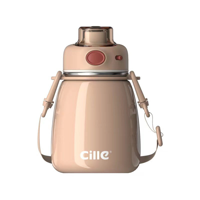 Insulation Travel Mug with Handle & Straw - 316 Stainless Steel, 600ml