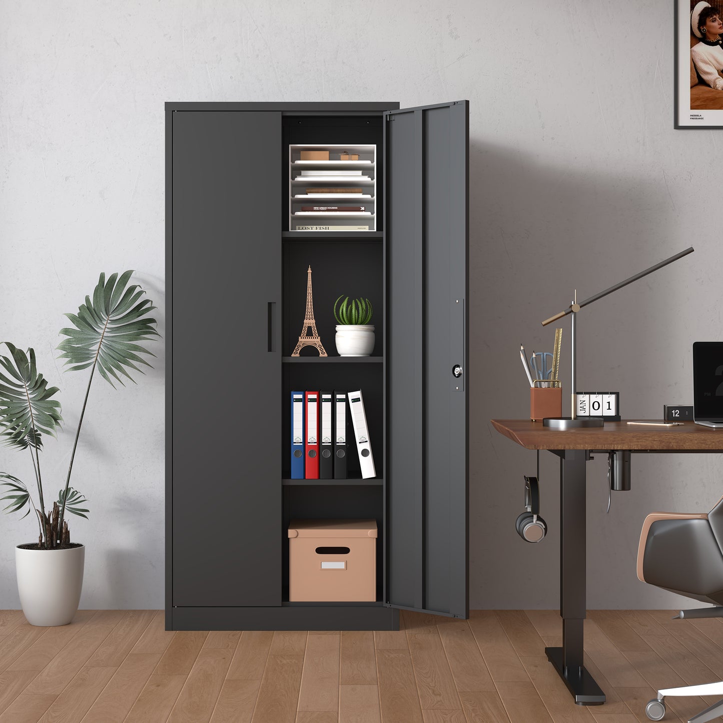 71 H Metal Garage Storage Cabinet, Black Tool Steel Locking Cabinet