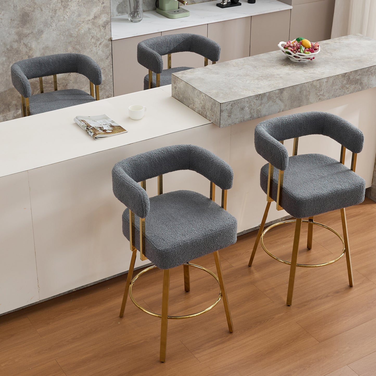 Modern Decorative Chair with Gold Metal Legs - Gray