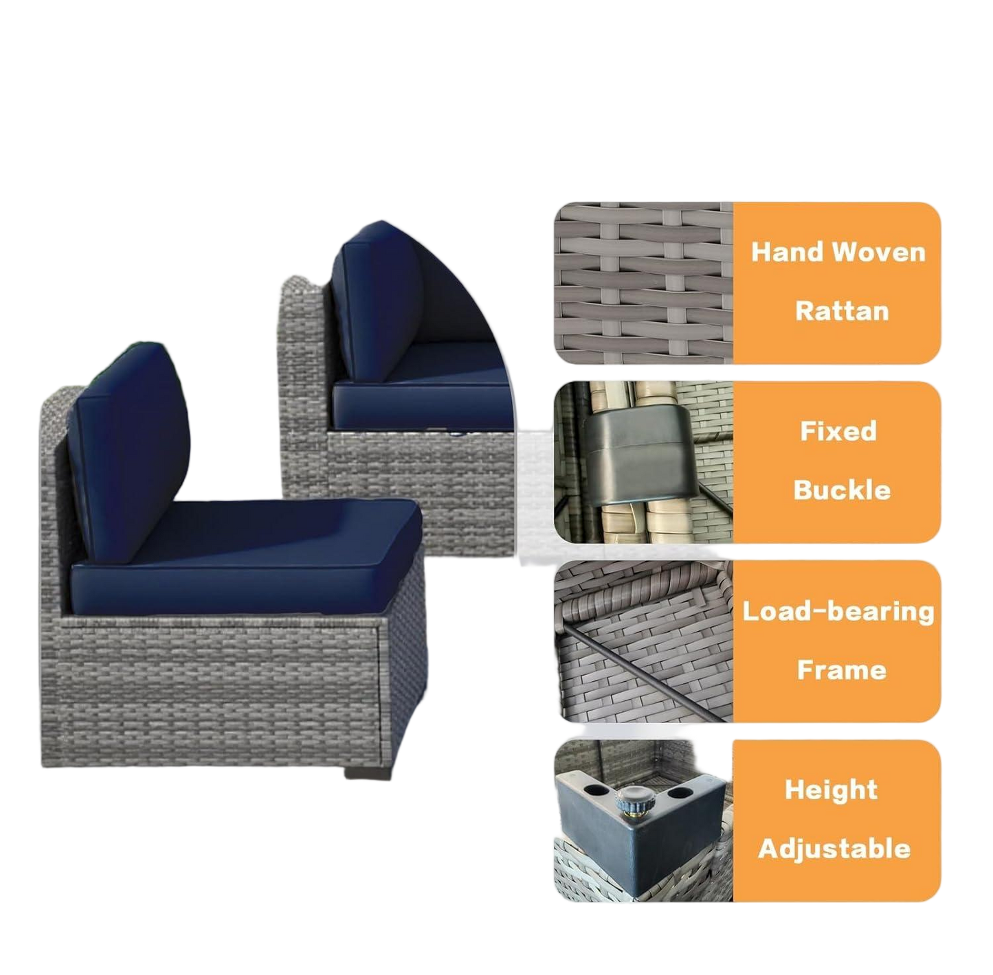 7-Piece All-Weather Wicker Patio Sofa Set with Cushions - Grey-Blue
