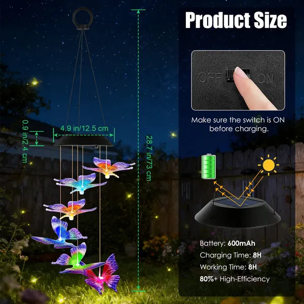 Solar Butterfly Wind Chime with Color-Changing LED Lights - 1 or 2 Pcs