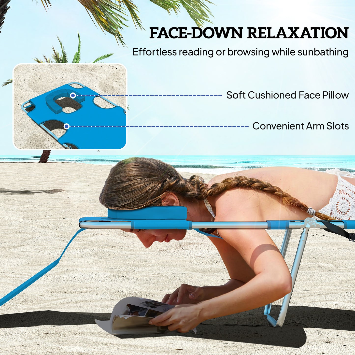 Folding Chaise Lounge Chair with Adjustable Backrest - Light Blue