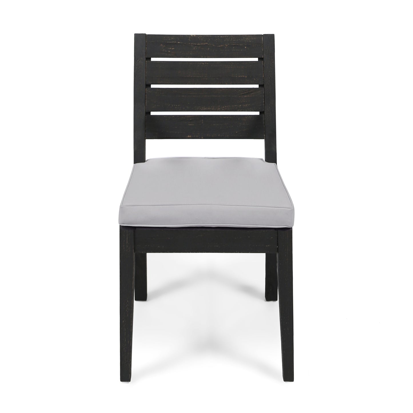 Outdoor Acacia Wood Armless Dining Chairs with Cushions - Set of 2, Light Gray