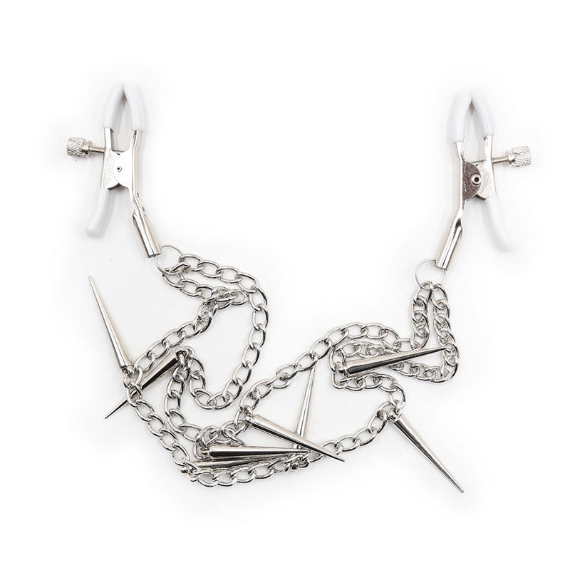Nail Chain Clip Nipple Clamp - Silver Spike Nipple Piercing Toy