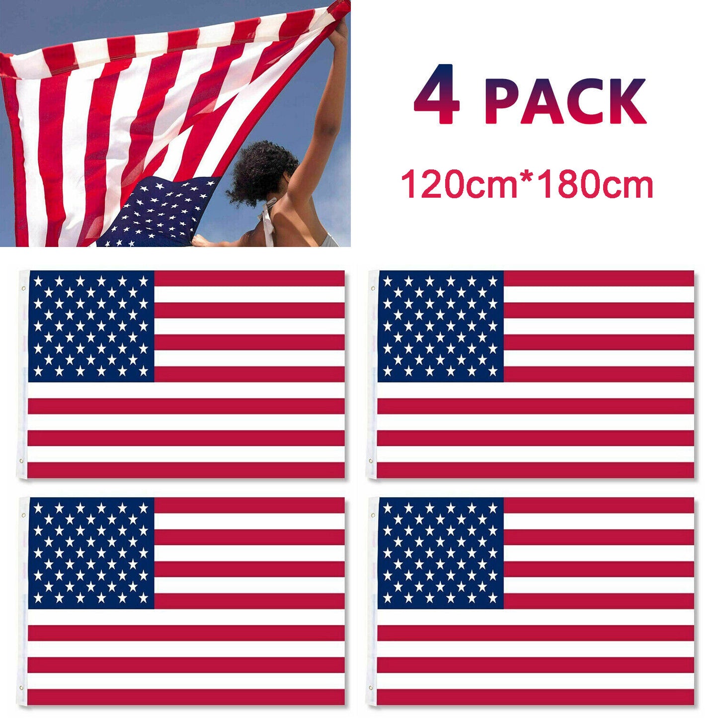 4X6 FT Premium USA Flag - Heavy Duty Nylon with Brass Grommets (Pack of 4)