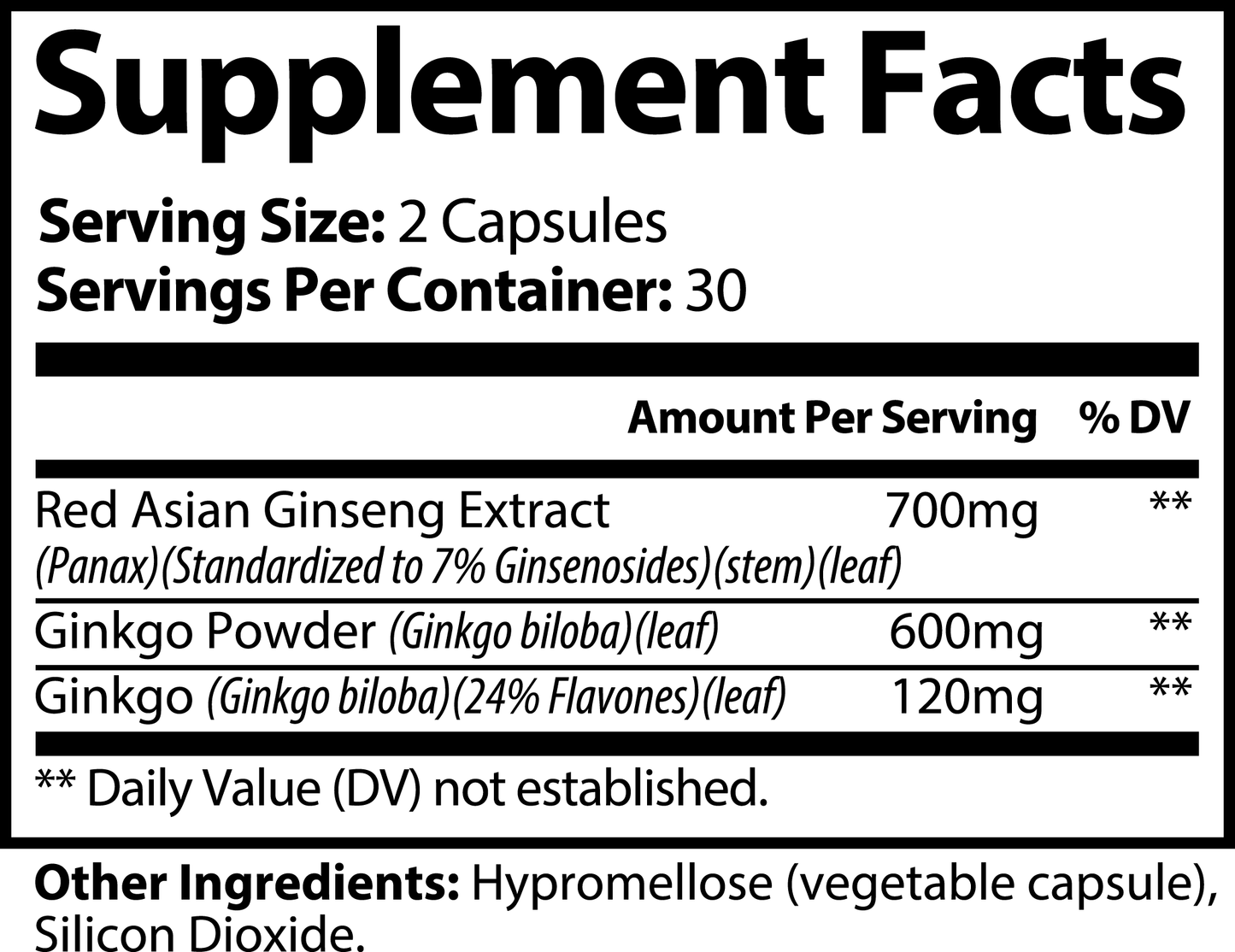 Ginkgo Biloba and Ginseng Supplement - 60 Capsules for Cognitive Support