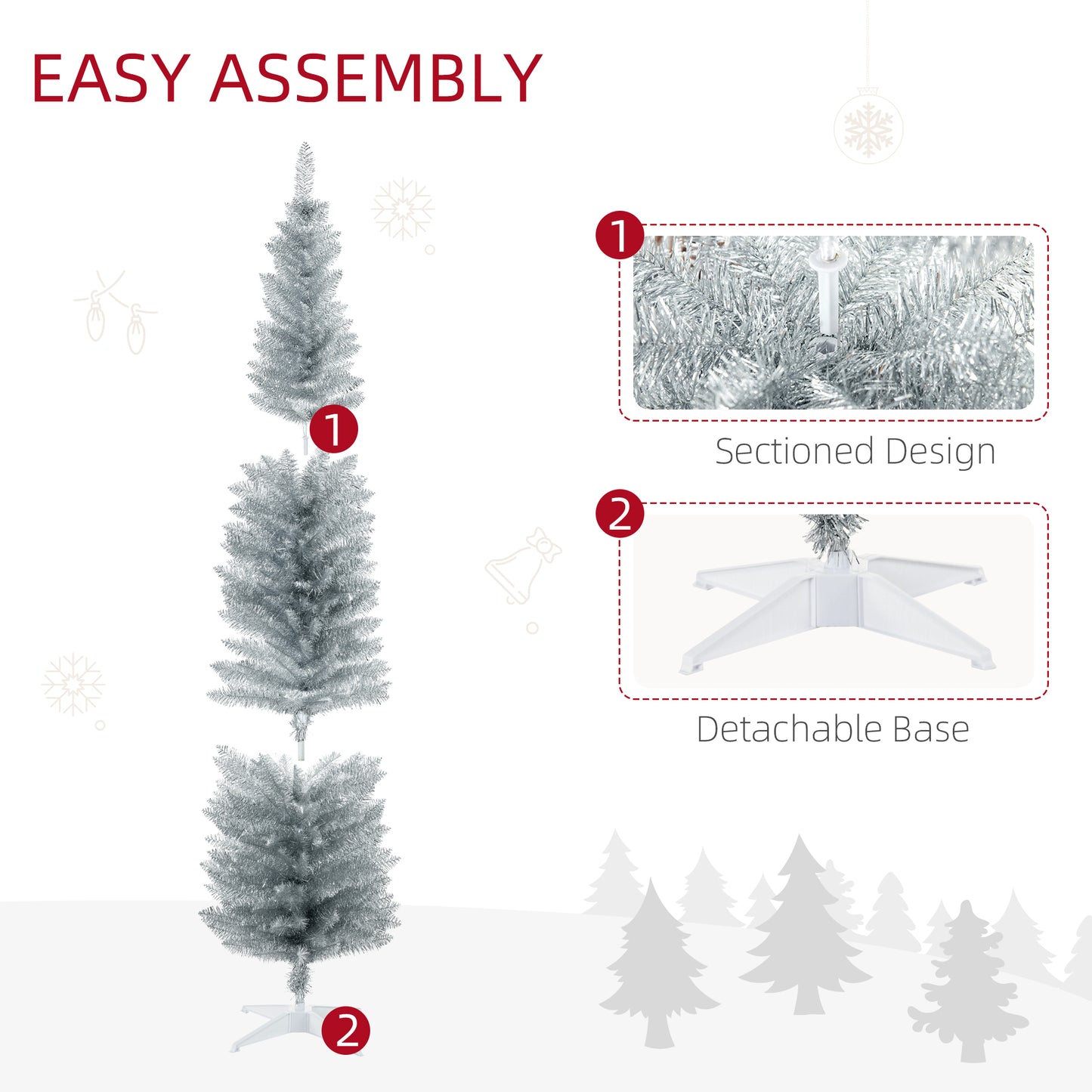 7FT Silver Pencil Christmas Tree with 499 Branch Tips