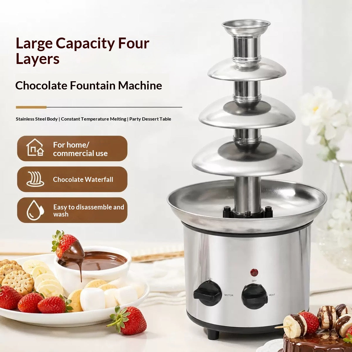 Four-Layer Chocolate Fountain Machine for Home & Party Use