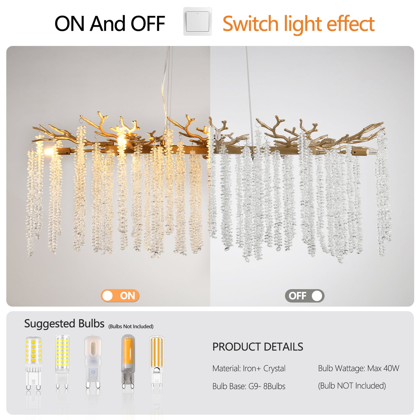 39-Inch Modern Gold Pendant Light with Cascading Crystal Strands - Living & Dining Room Fixture