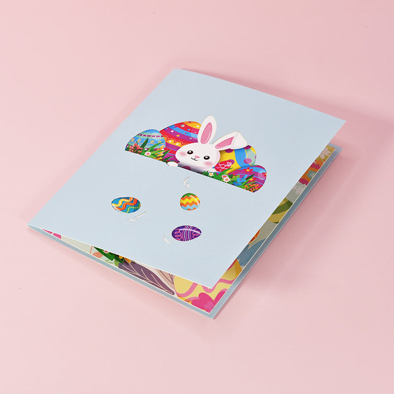 Easter Handmade 3D Pop-up Greeting Card with Rabbit and Eggs