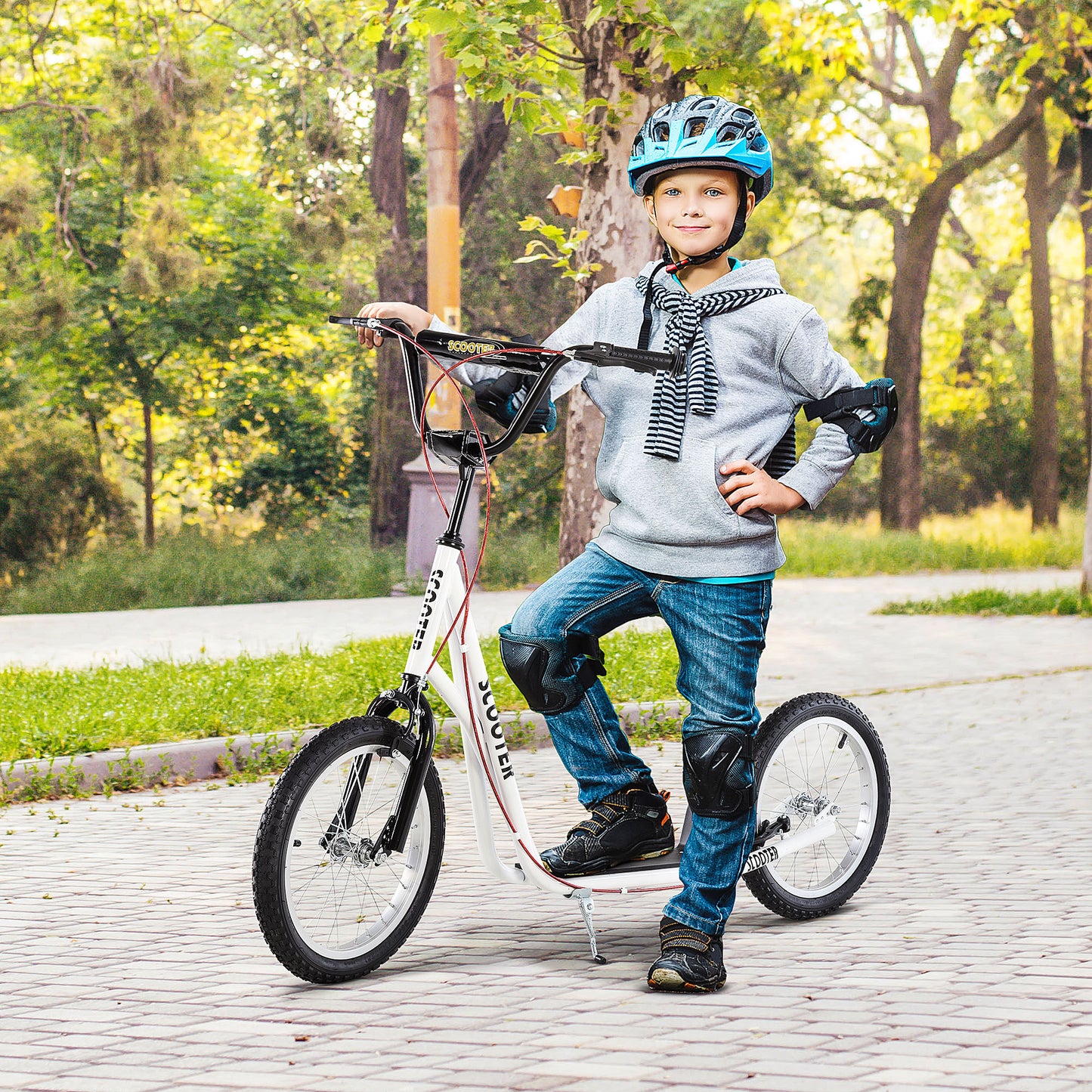 Adjustable White Toddler Scooter with Inflatable Wheels & Dual Brakes