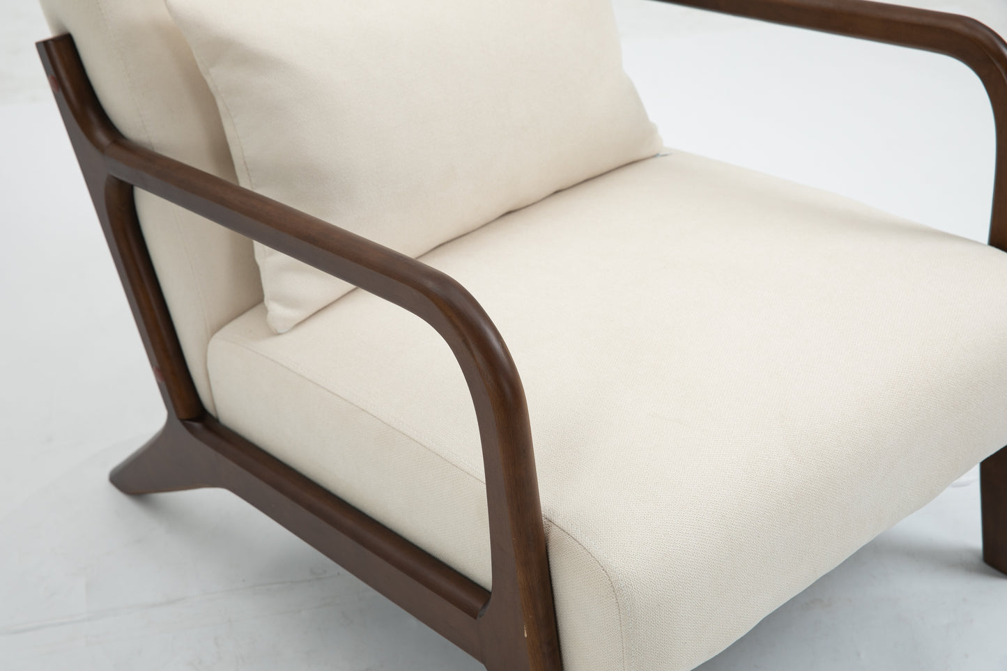 Mid Century Modern Accent Chair - Antique White Upholstered Armchair