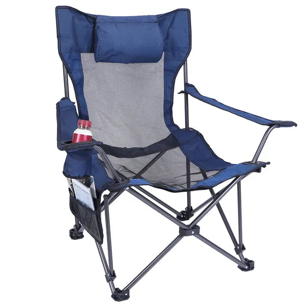 Heavy Duty Foldable Camping Chair with Reclining Backrest & Cup Holder