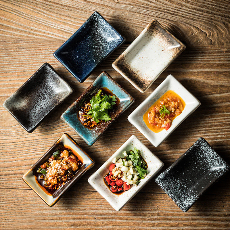 Rectangular Ceramic Sauce Dish Set for Condiments and Mustard