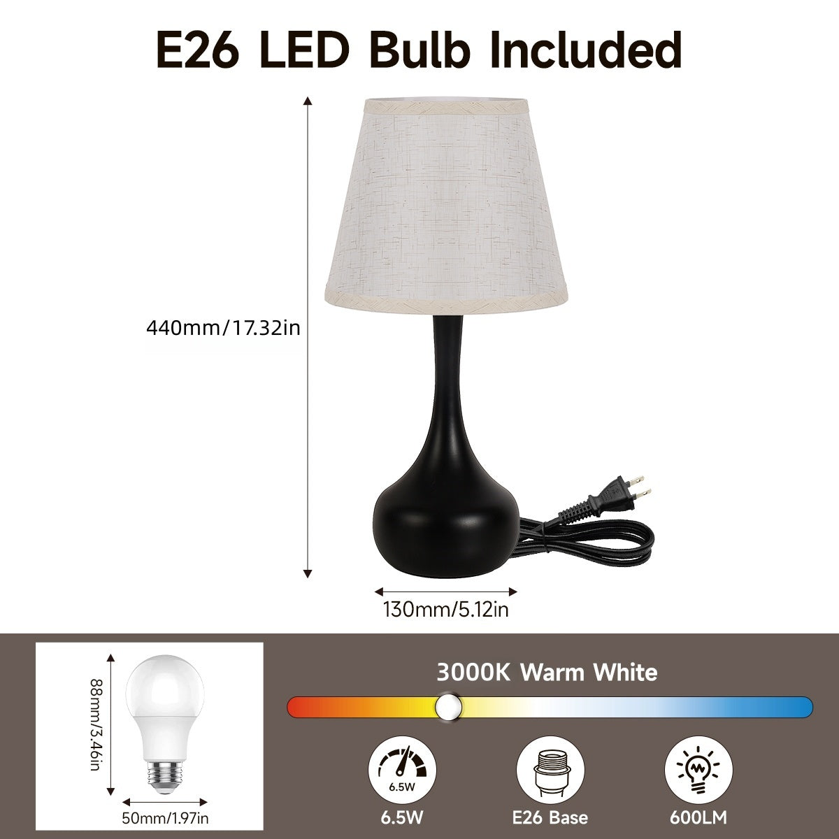 Dimmable Touch Table Lamps Set of 2 - Black & Beige
