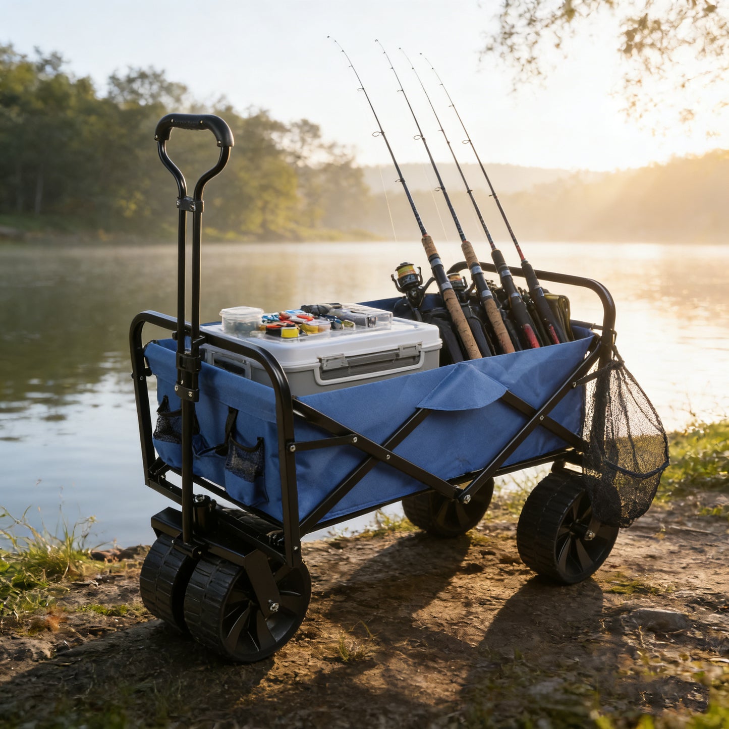 Folding Wagon Garden Shopping Beach Cart Blue