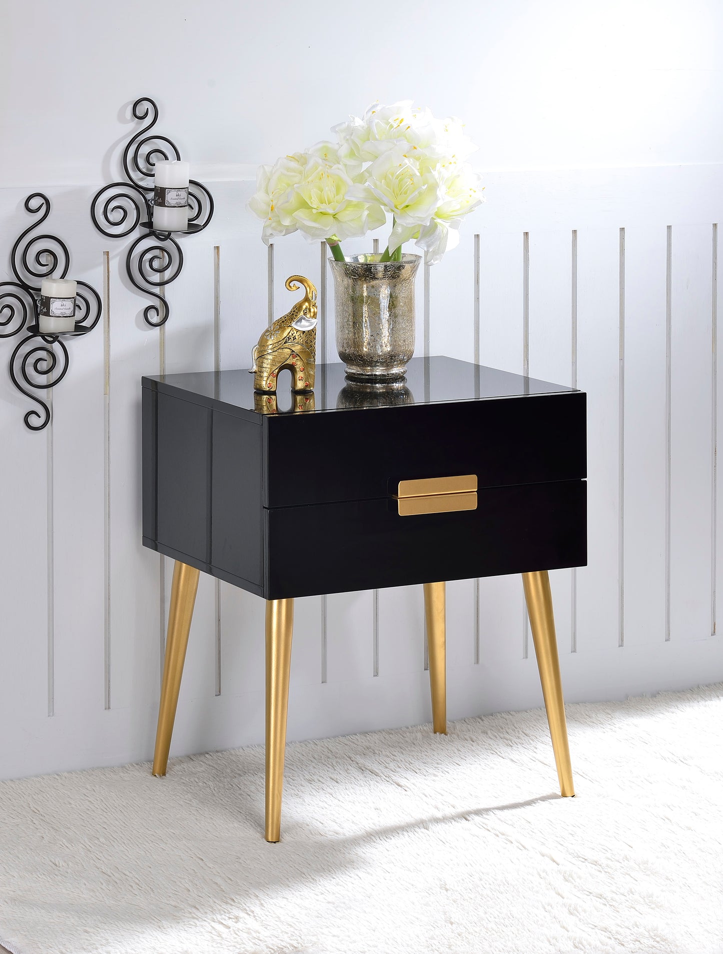 Denvor Black & Gold Finish End Table with 2 Drawers