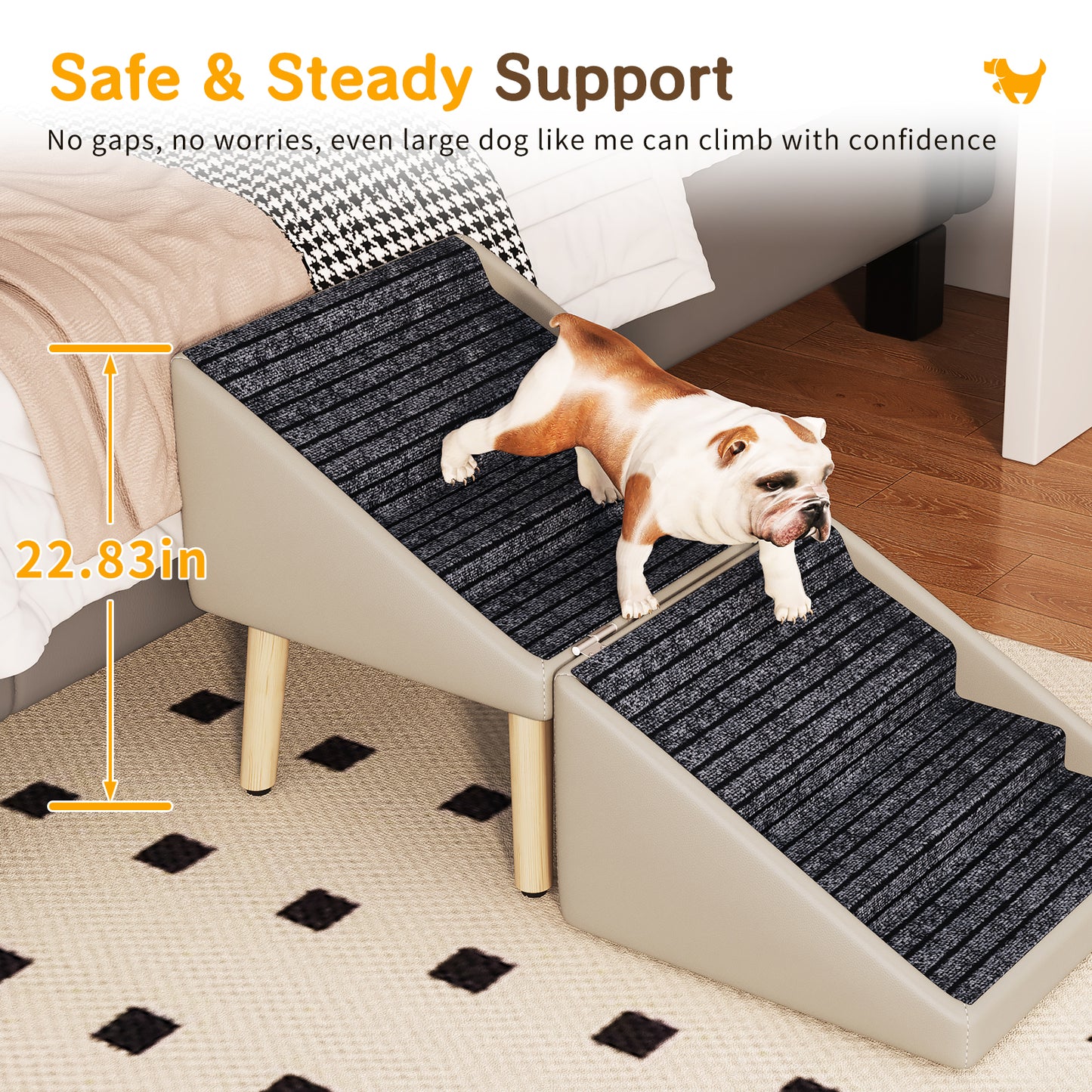 Foldable Wooden Pet Dog Ramp with Non-Slip Surface - 22.83 Inches