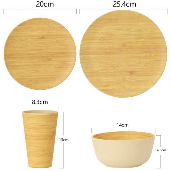 Bamboo Color 4-Piece Tableware Set - Plate, Bowl, Cup for Kitchen & Dining