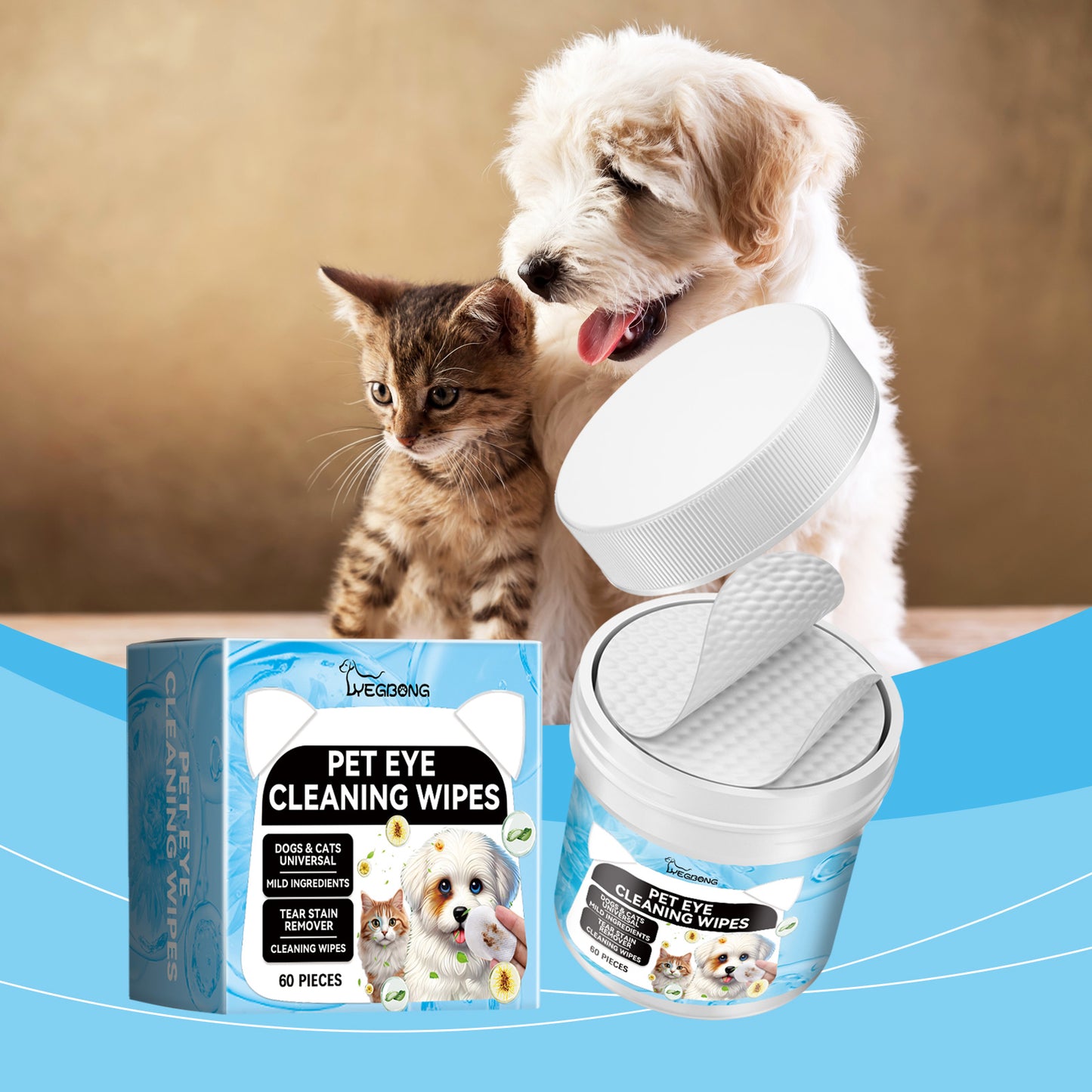 Pet Eye Cleaning Wipes for Dogs & Cats - Tear Stain Remover Pads, 60 Count