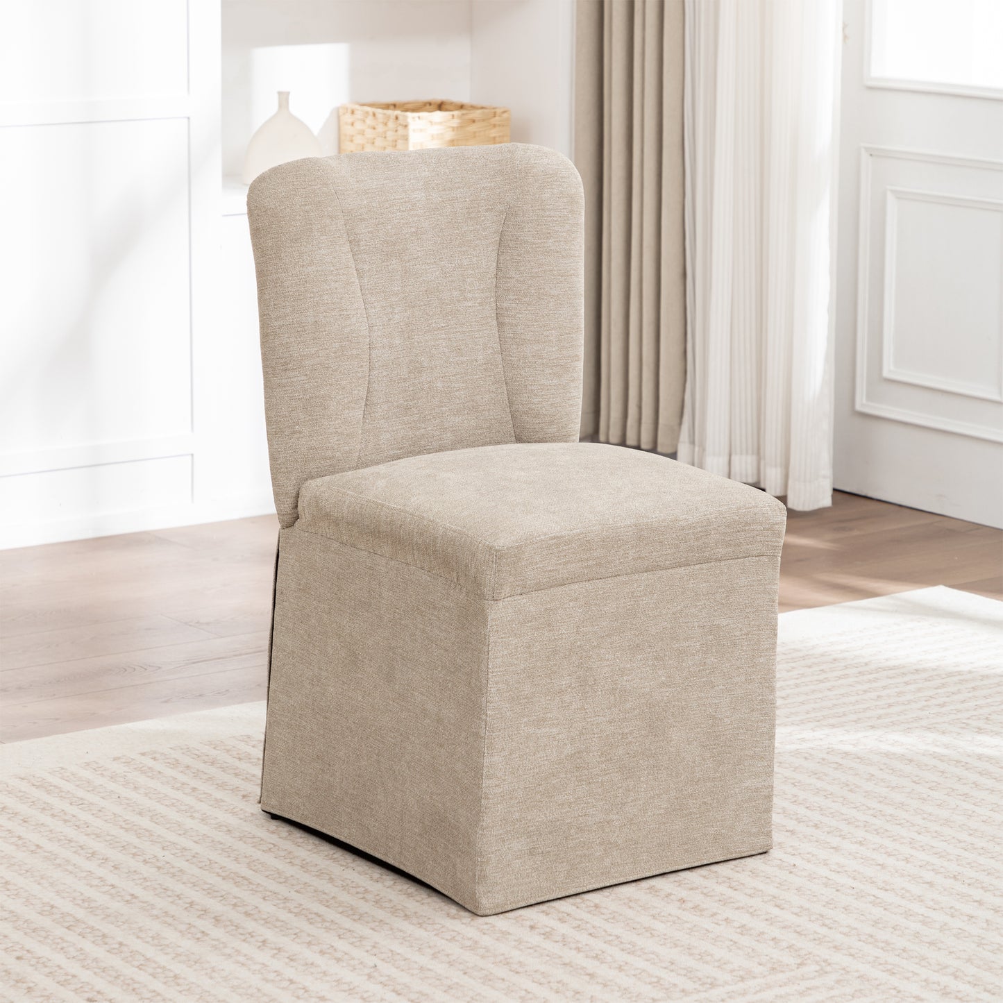 Modern Linen Dining Chairs with Padded Seat - Set of 2 (Brown)