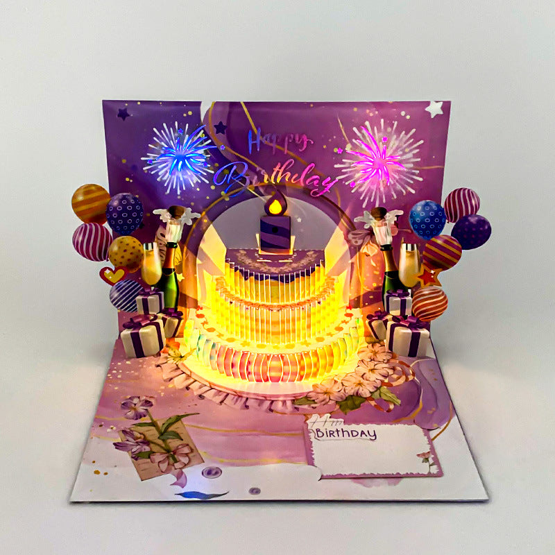 3D Cake Greeting Card with Music Blowing - 15x20cm Chinese Ink Style