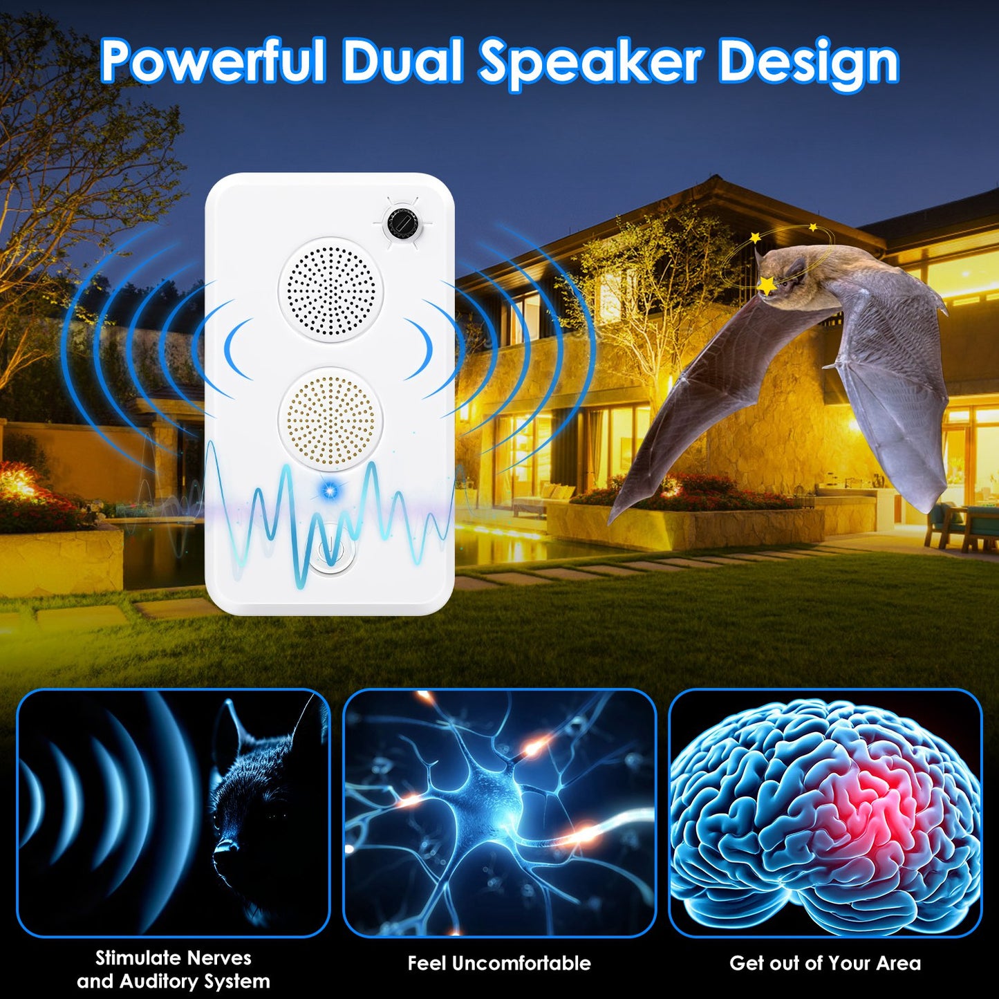 Rechargeable Ultrasonic Pest Repeller 2/4 Pack for Bats Mice Birds Indoor Outdoor