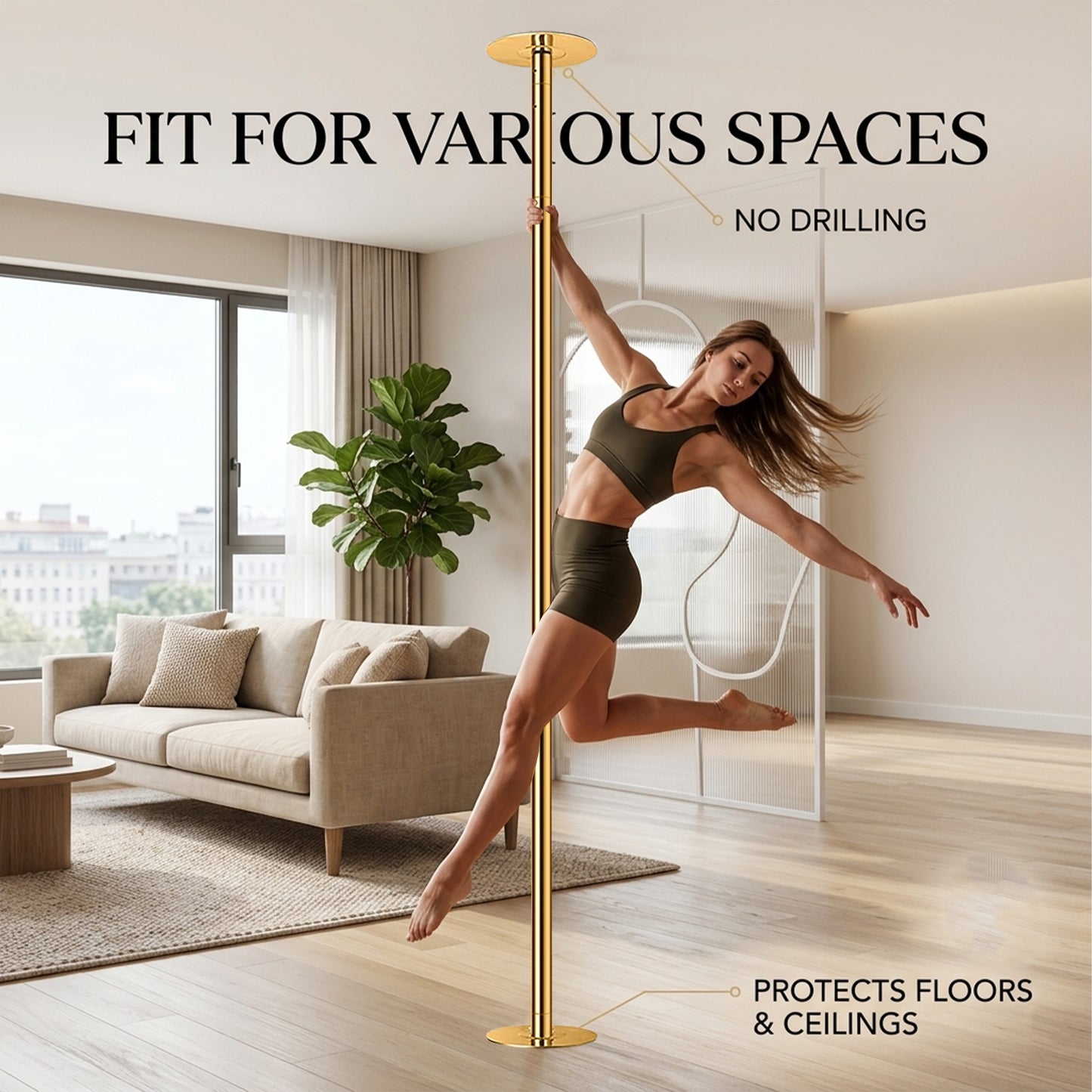 Heavy-Duty Adjustable Dance Pole Kit - Gold, Portable Dual Mode