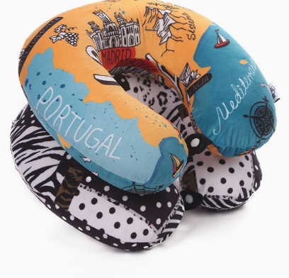 Printed Travel Neck Pillow with Micro Beads and Carry Loop - Support & Comfort