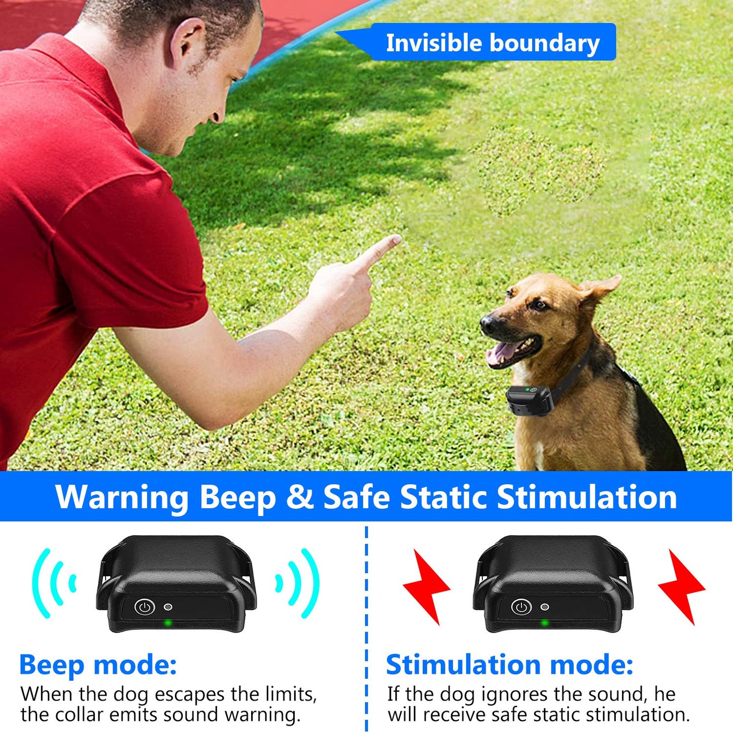 Wireless Dog Fence System with Shock Collar for Small to Large Dogs