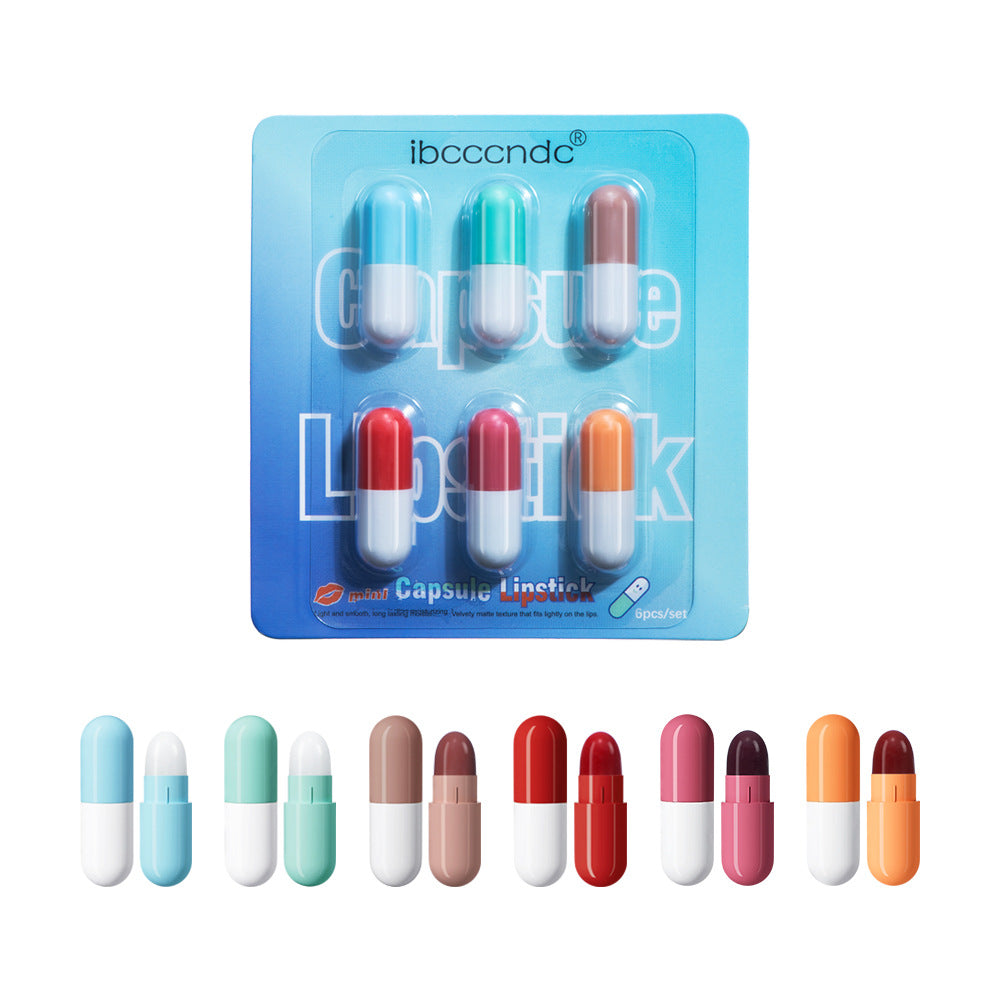 Mini Capsule Lipstick Set - Easy To Carry Velvet Finish, 6 Pack