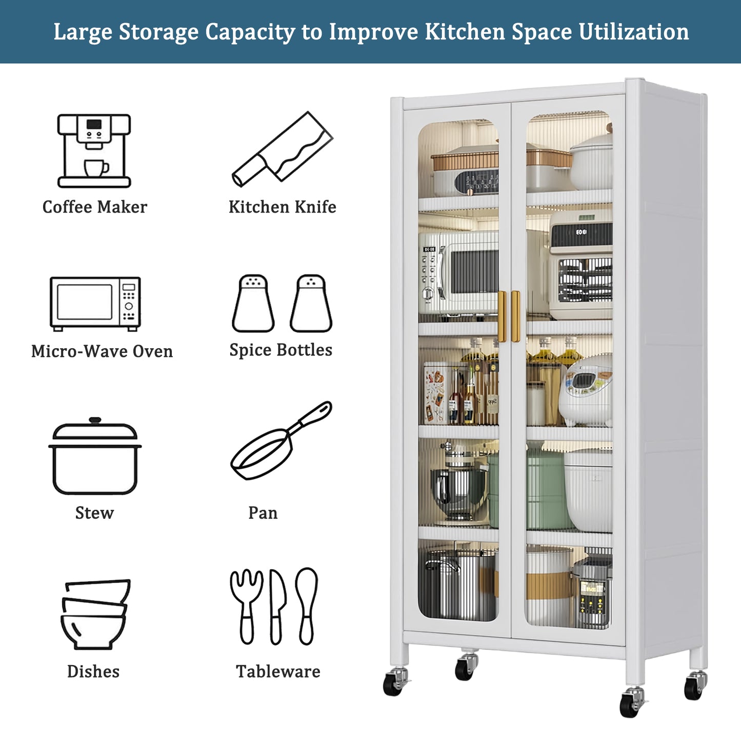 65 Kitchen Pantry Storage Cabinet, 6 Tier Metal Display Cabinet With