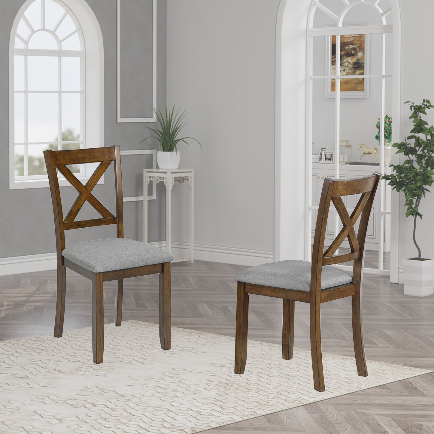 Wooden Dining Chairs Set of 4 with Padded Seats - Walnut