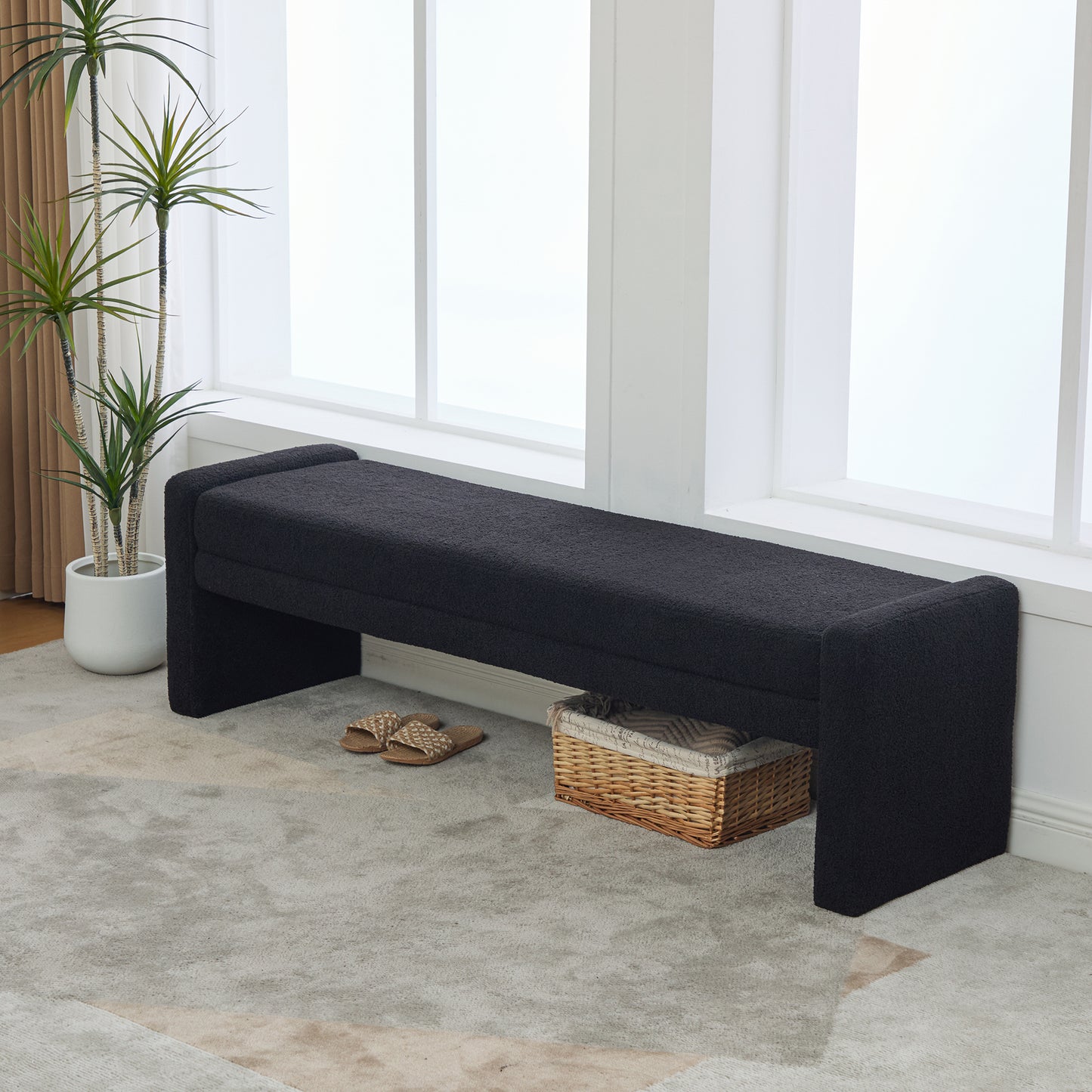 66.9" Modern Upholstered Boucle Bench - Black Accent Furniture