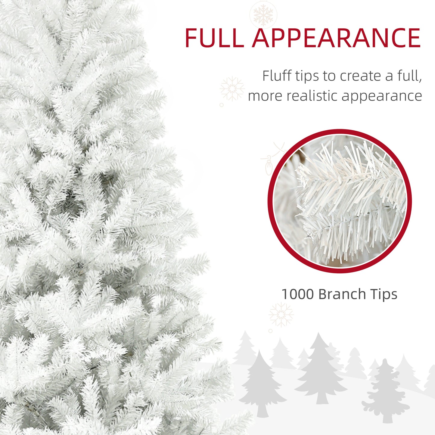 6ft White Artificial Christmas Tree with 1000 Tips & Steel Base