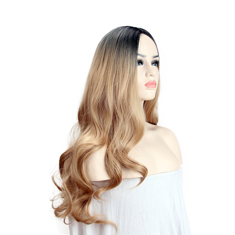 Long Hair Wig With Gradient Dye - Gold