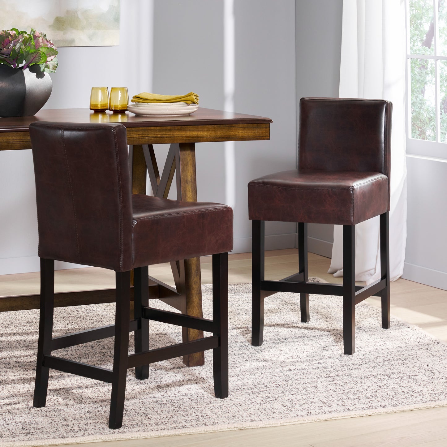 26-inch Brown Leather Counter Stools Set Of 2