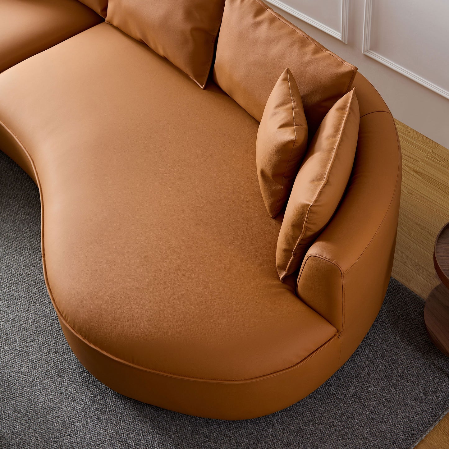 Curved 5-Seat Sofa Couch in Orange Eco-Leather for Living Room