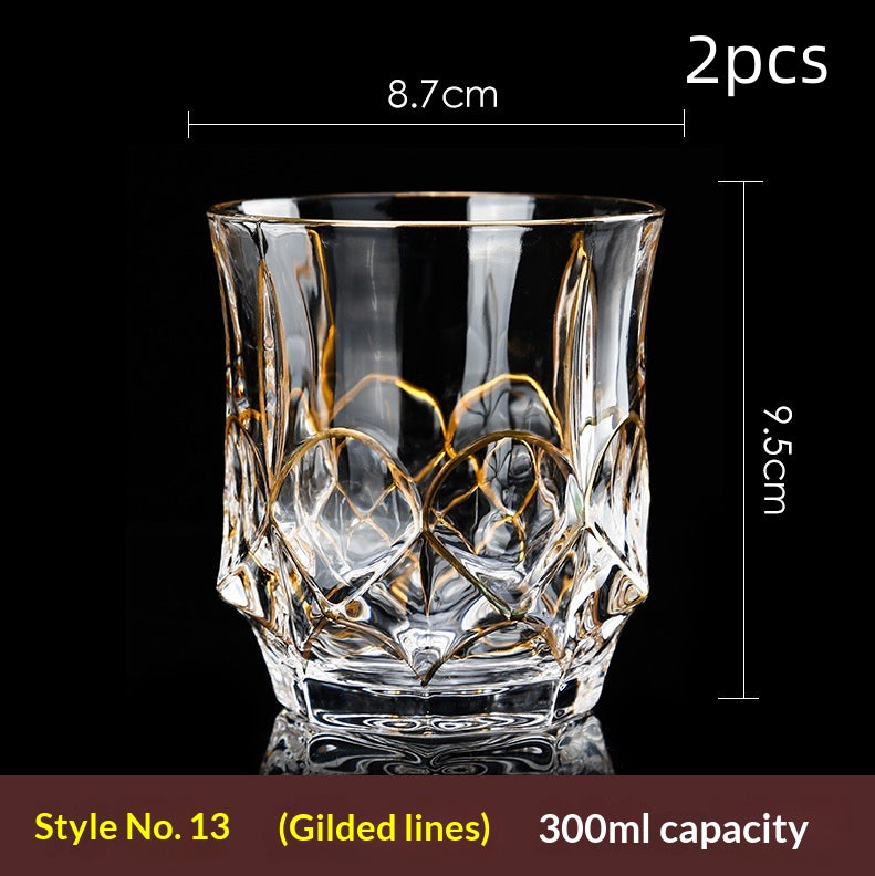Large Gold-Trimmed Gin Crystal Glass - Vintage Drinkware for Bar & Kitchen