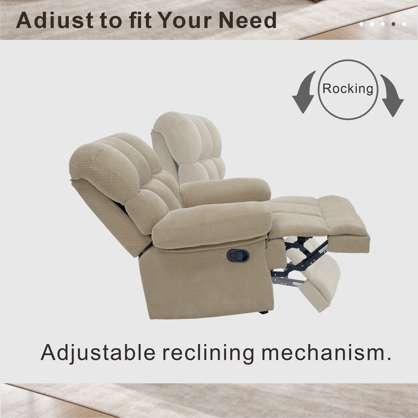 Modern Manual Rocker Recliner Chair - Camel Fabric Upholstery