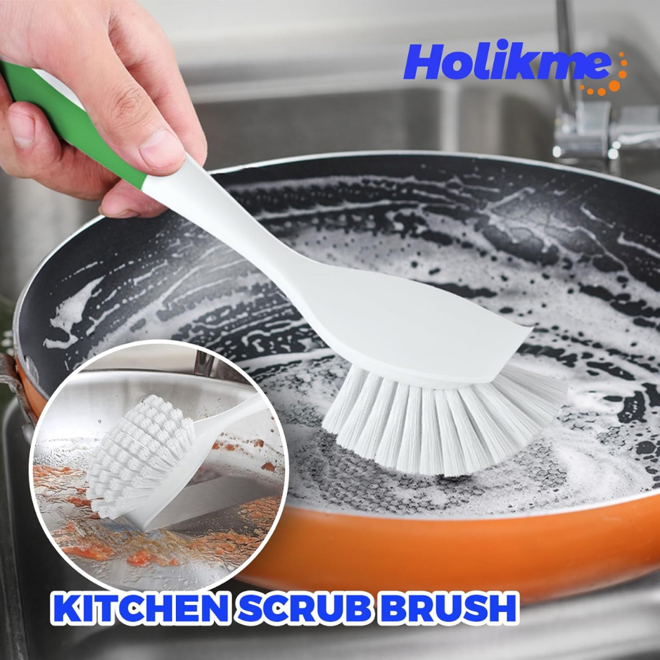 Multi-Purpose Dish Brush Set with Scrubbing Tools for Pots, Pans & Grooves - Green