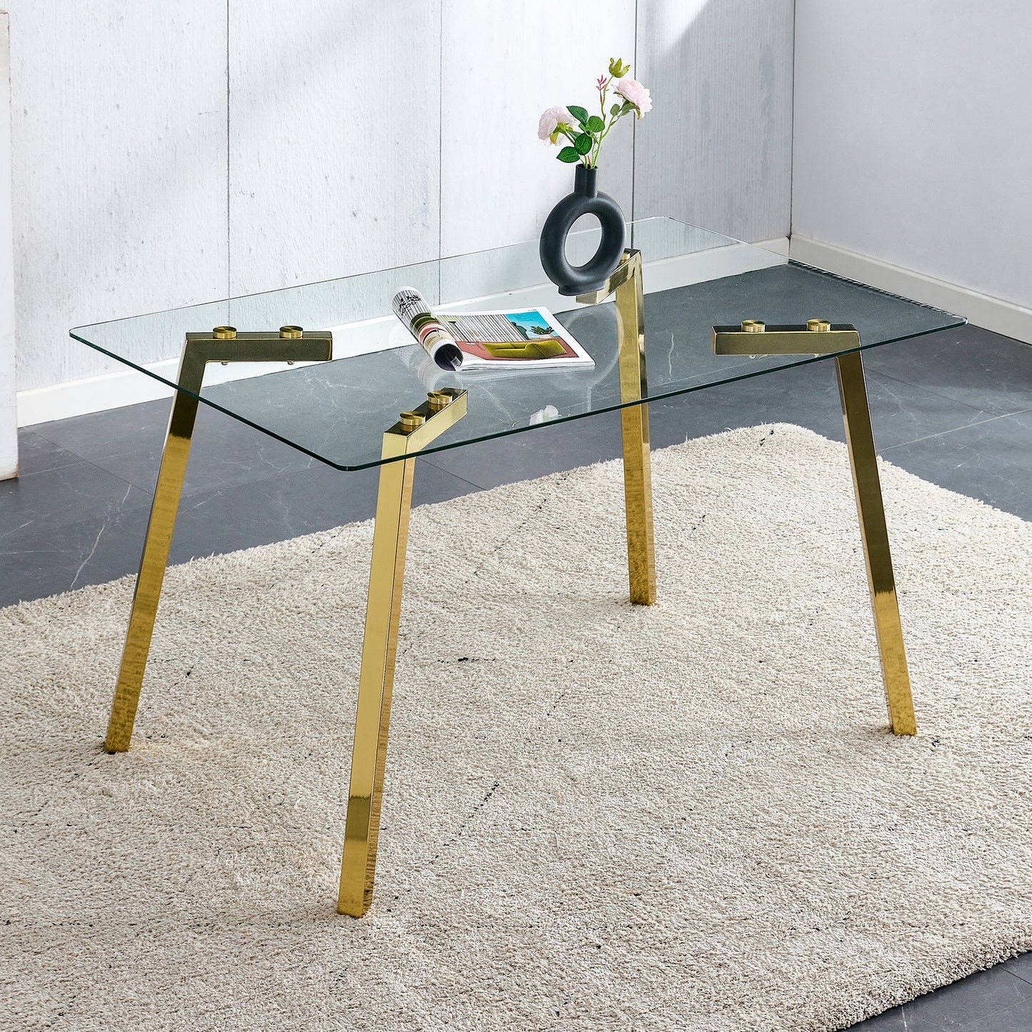 Modern Minimalist Style Rectangular Glass Dining Table With Tempered