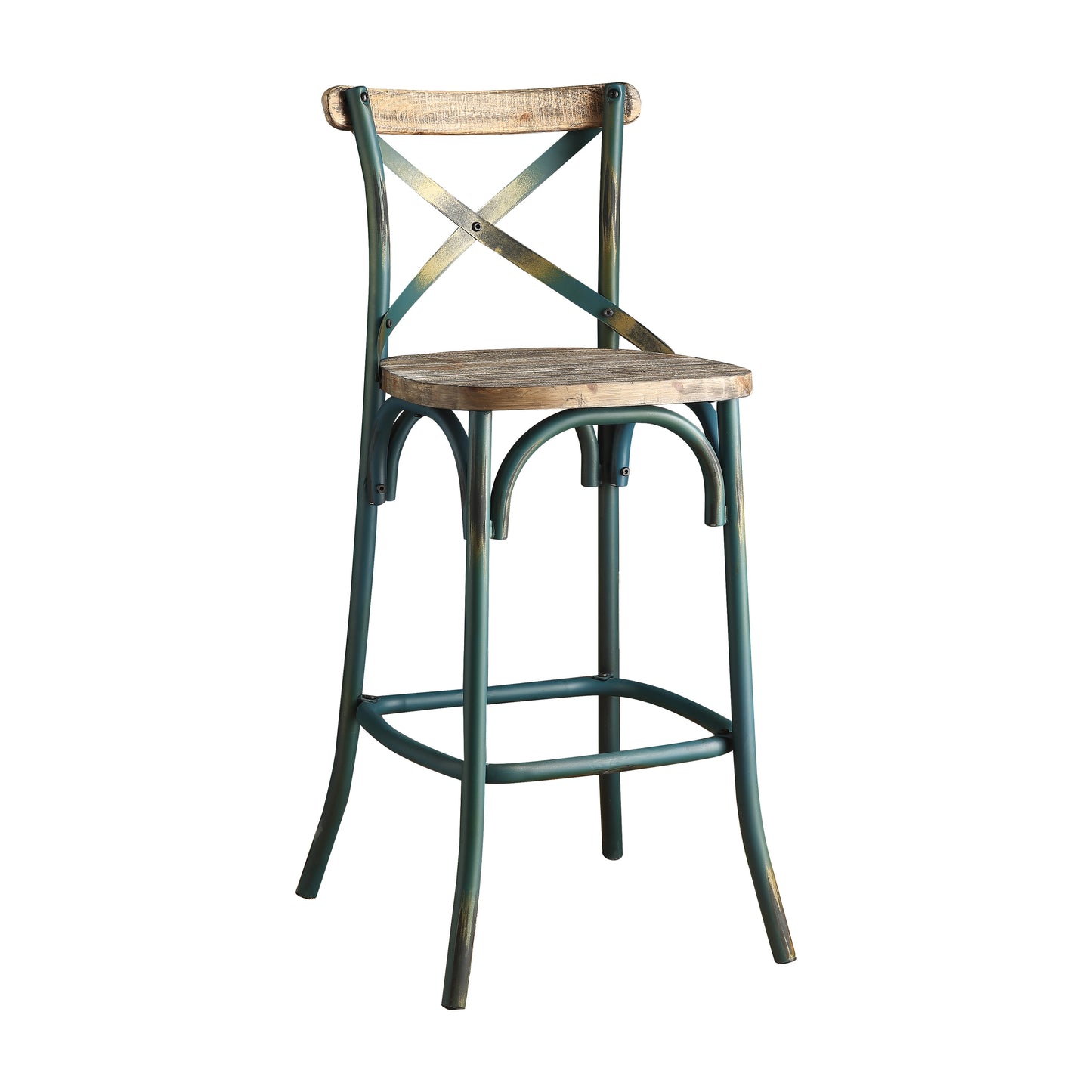 Antique Turquoise & Oak Finish Bar Chair - Zaire Design