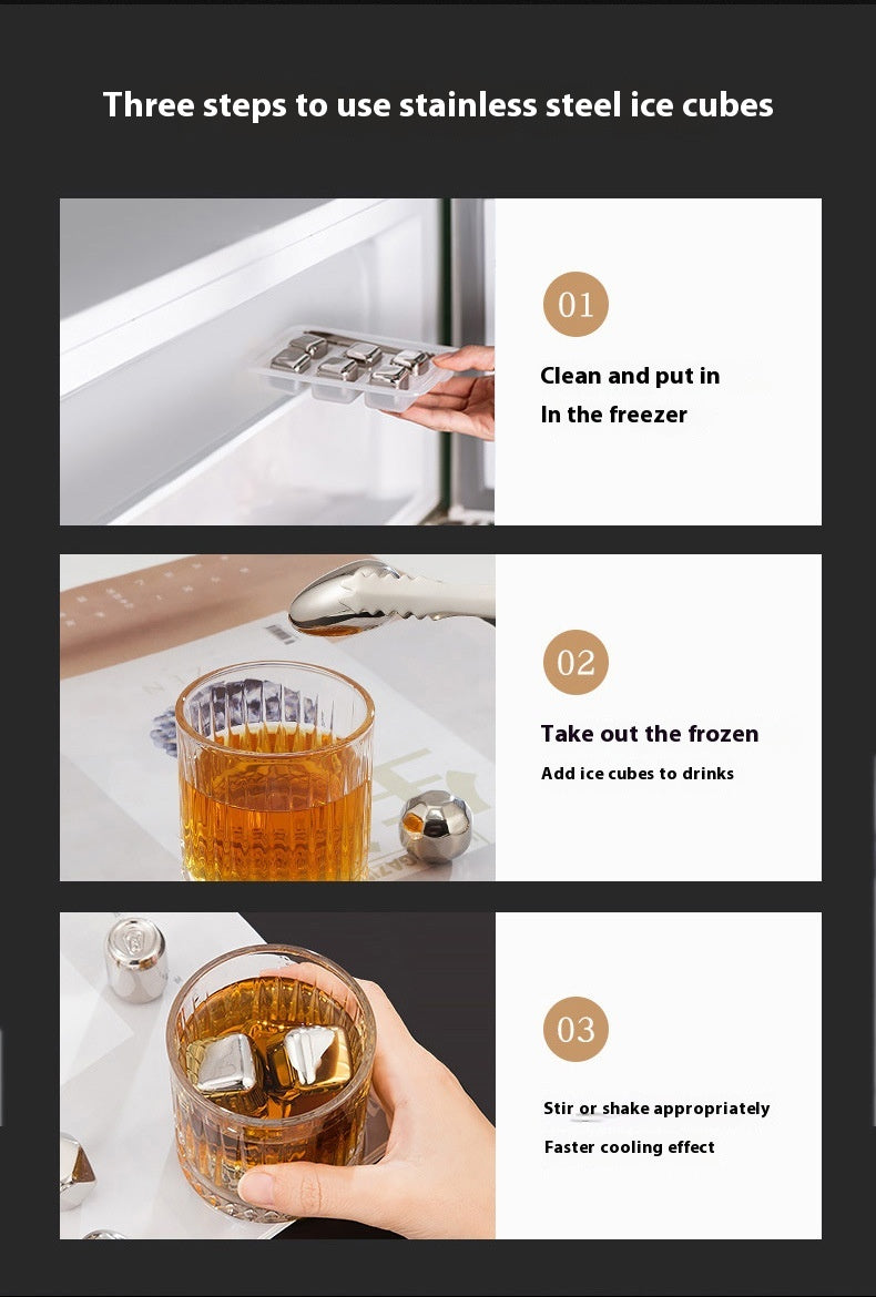 Stainless Steel Wooden Ice Cube Box Set with Cups and Accessories