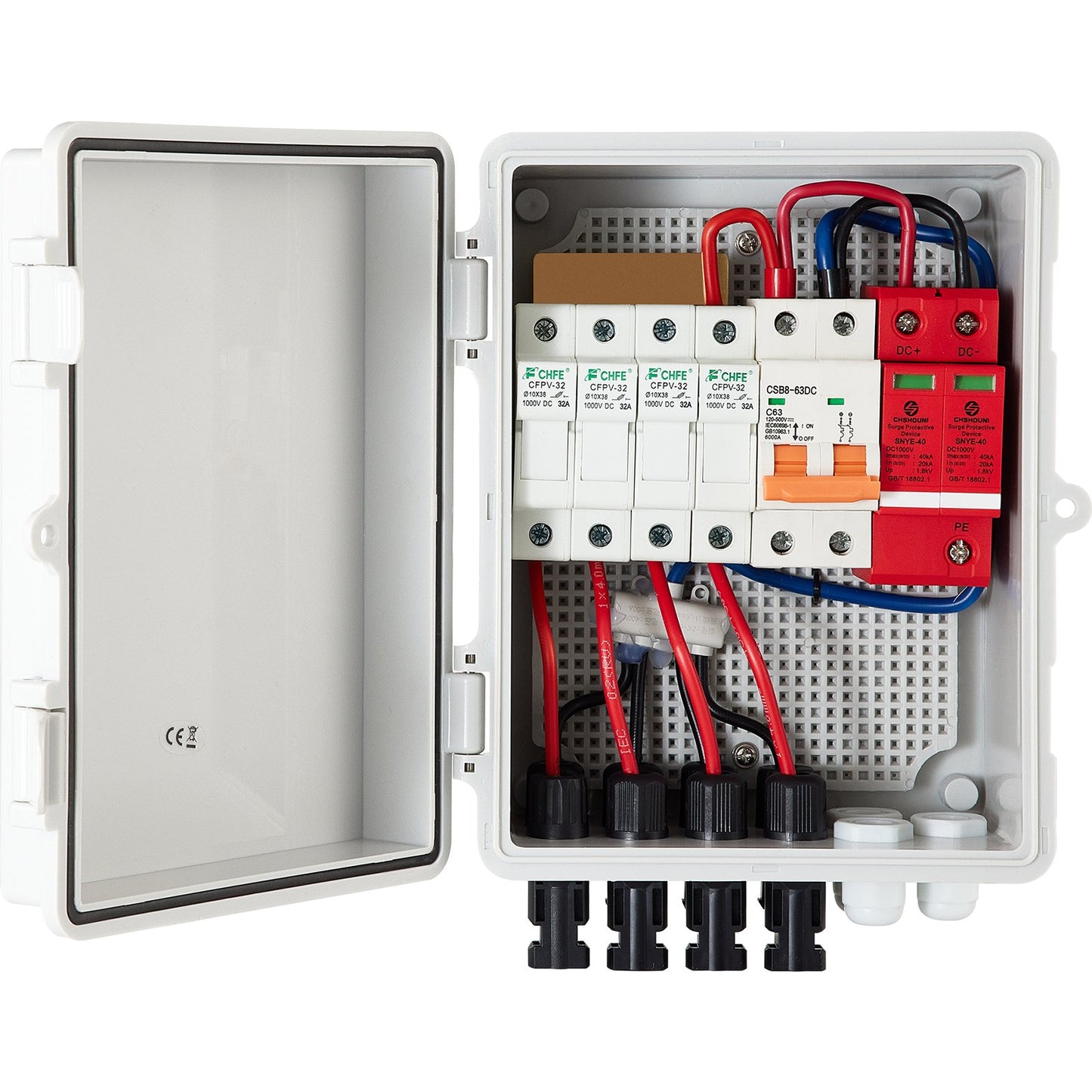 PV Combiner Box 4 String IP65 Waterproof Solar Panel Fuse Circuit Breaker Grey